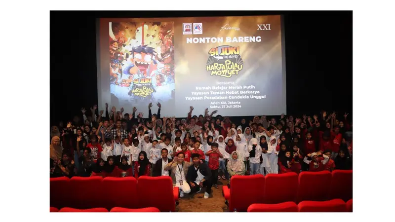 Dalam rangka merayakan Hari Anak Nasional, Cinema XXI bekerjasama dengan Falcon Pictures dan Arion Mall mengajak anak-anak dari tiga rumah belajar di Jakarta nonton bareng (nobar) film “Si Juki The Movie: Harta Pulau Monyet” di bioskop Arion XXI.