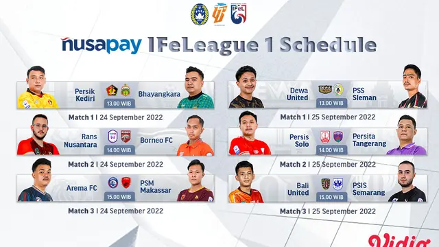 Jadwal dan Live Streaming Nusapay IFeL League 2022 di Vidio Pekan Ini, 24&25 September 2022