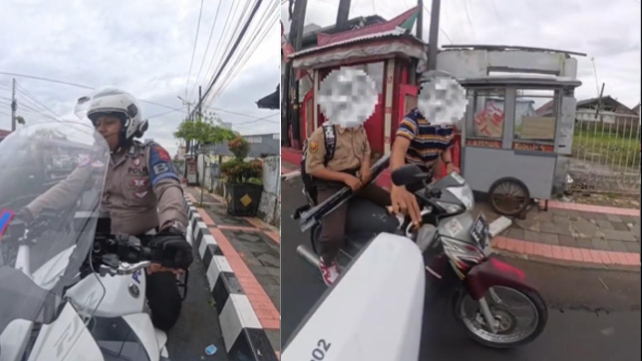Momen Polisi Bantu Pengendara Motor Pria Paruh Baya Usai Jemput Anak Sekolah yang Kehabisan Bensin dengan Cara Tak Biasa