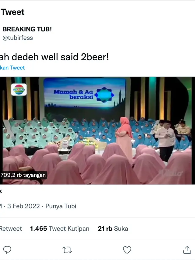 Cuplikan ceramah Mamah Dedeh. (Foto: Dok. Twitter @tubirfess)