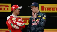 Sebastian Vettel dan Daniil Kvyat, beradu argumen di depan kamera televisi sesat sebelum penyerahan piala di podium F1 GP China. 
