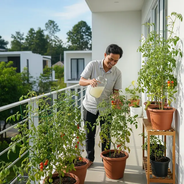 Penanaman Tomat Ceri di Balkon (Gemini AI)