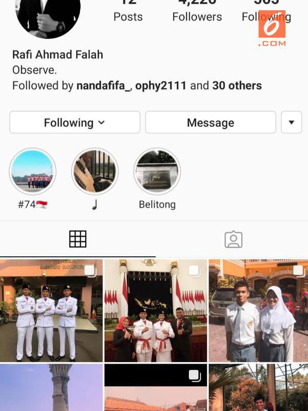 Paskibraka Nasional 2019 yang bertugas sebagai Komandan Kelompok 8 Tim Merah sekaligus Lurah Desa Bahagia cuma memiliki akun Instagram yang ini https://www.instagram.com/rafifalah30/. Sisanya dipastikan fake atau palsu