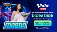 Live streaming mabar Mobile Legends bersama Diora Dior, Jumat (22/1/2021) pukul 19.00 WIB dapat disaksikan melalui platform Vidio, laman Bola.com, dan Bola.net. (Dok. Vidio)