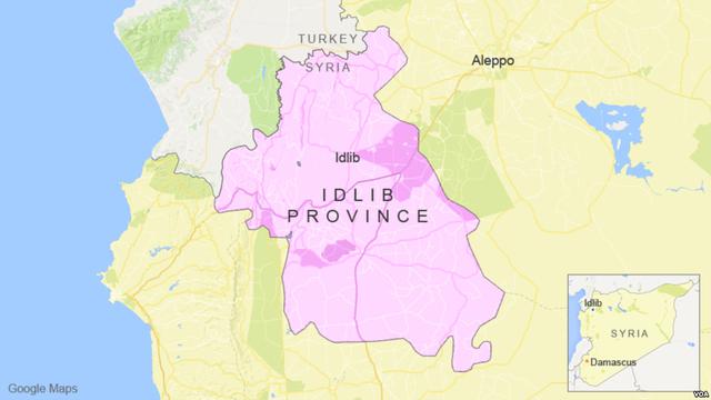 Ilustrasi Idlib di Suriah yang menjadi target serangan udara. (Google Maps)