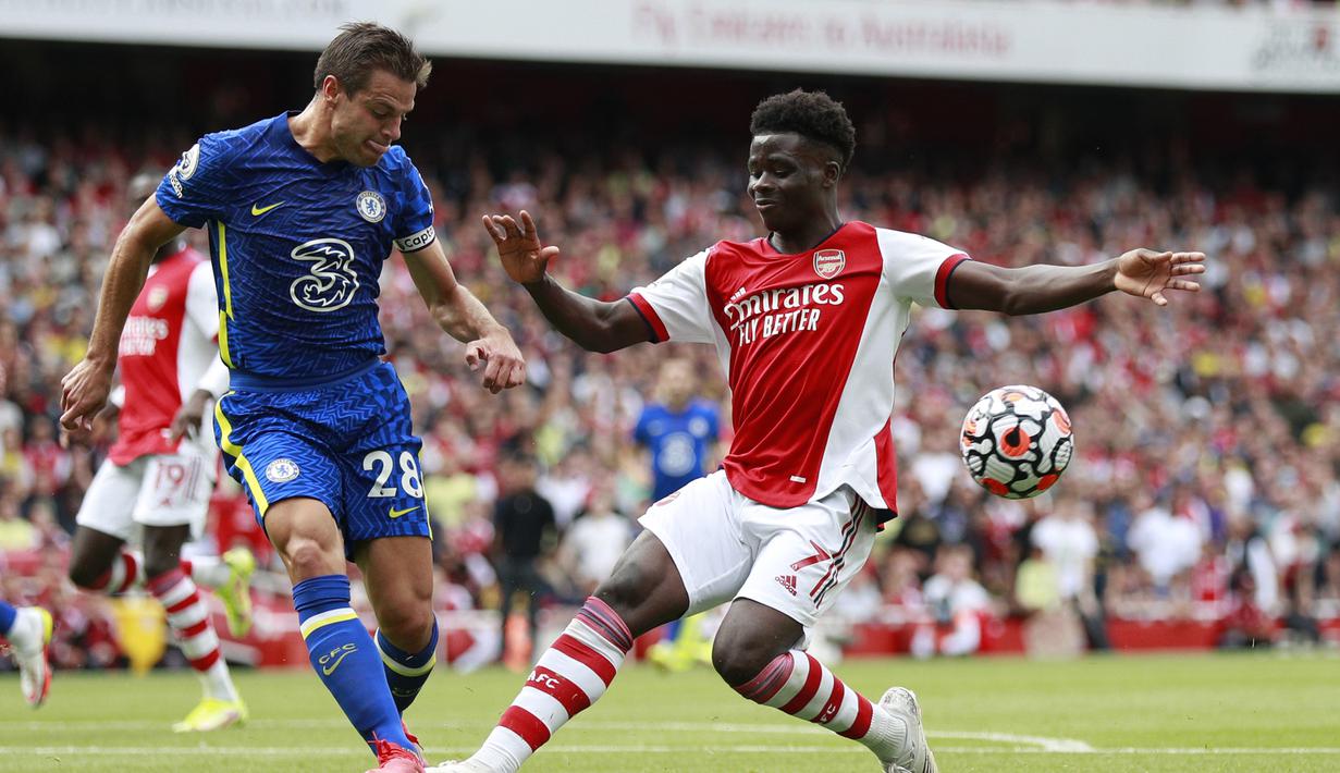 Di awal babak kedua, tepatnya di menit ke-51 Bukayo Saka hampir saja mencetak gol jika Edouard Mendy tidak sigap menepis sepakan kerasnya. (Foto: AP/Ian Walton)