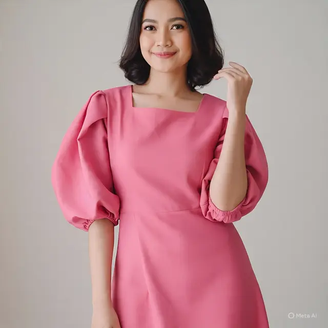 3. Dress Midi dengan Detail Lengan Balon