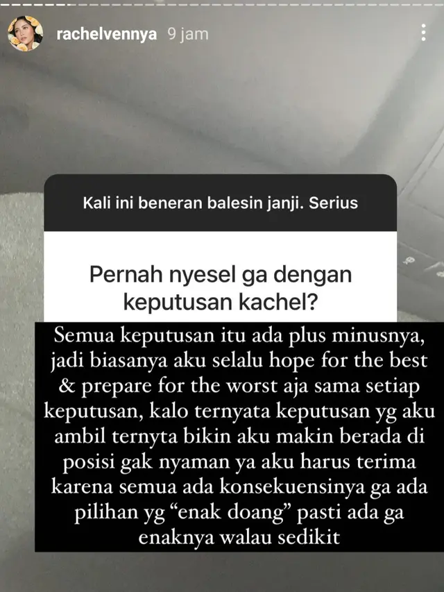 Unggahan Rachel Vennya. (Foto: Instagram @rachelvennya)