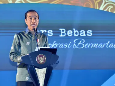 Presiden Joko Widodo (Jokowi) menyampaikan pidato saat puncak peringatan Hari Pers Nasional di Kabupaten Deli Serdang, Provinsi Sumatra Utara, Kamis (9/2/2023). Dalam pidatonya, Jokowi mengucapkan terima kasih kepada insan pers atas kontribusinya kepada bangsa dan negara. (FOTO: Biro Pers Istana Kepresidenan/Agus Suparto)
