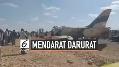Jet tempur Libya mendarat darurat di sebuah jalan raya di Kota Medenine. Jet tempur yang sedang melakukan misi pengintaian dan patroli itu mengalami masalah teknis.