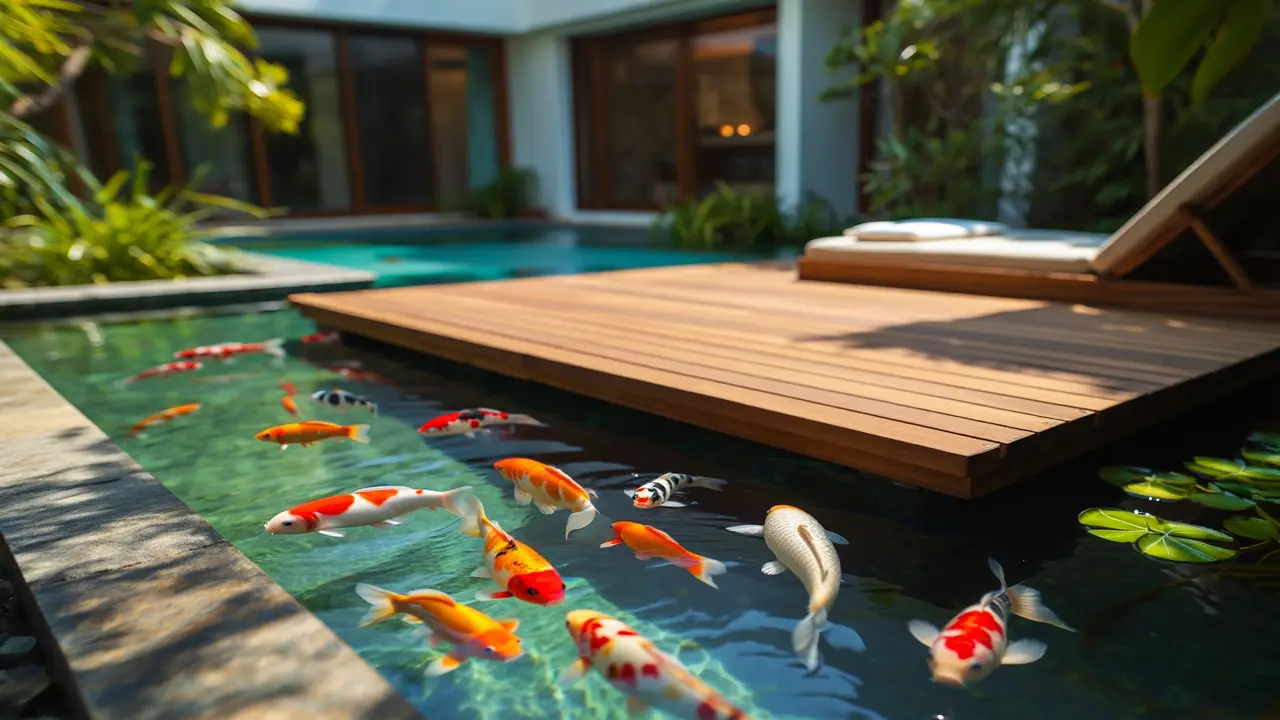 Model Kolam Ikan Koi Minimalis Depan Rumah (Foto: Reve Art AI)