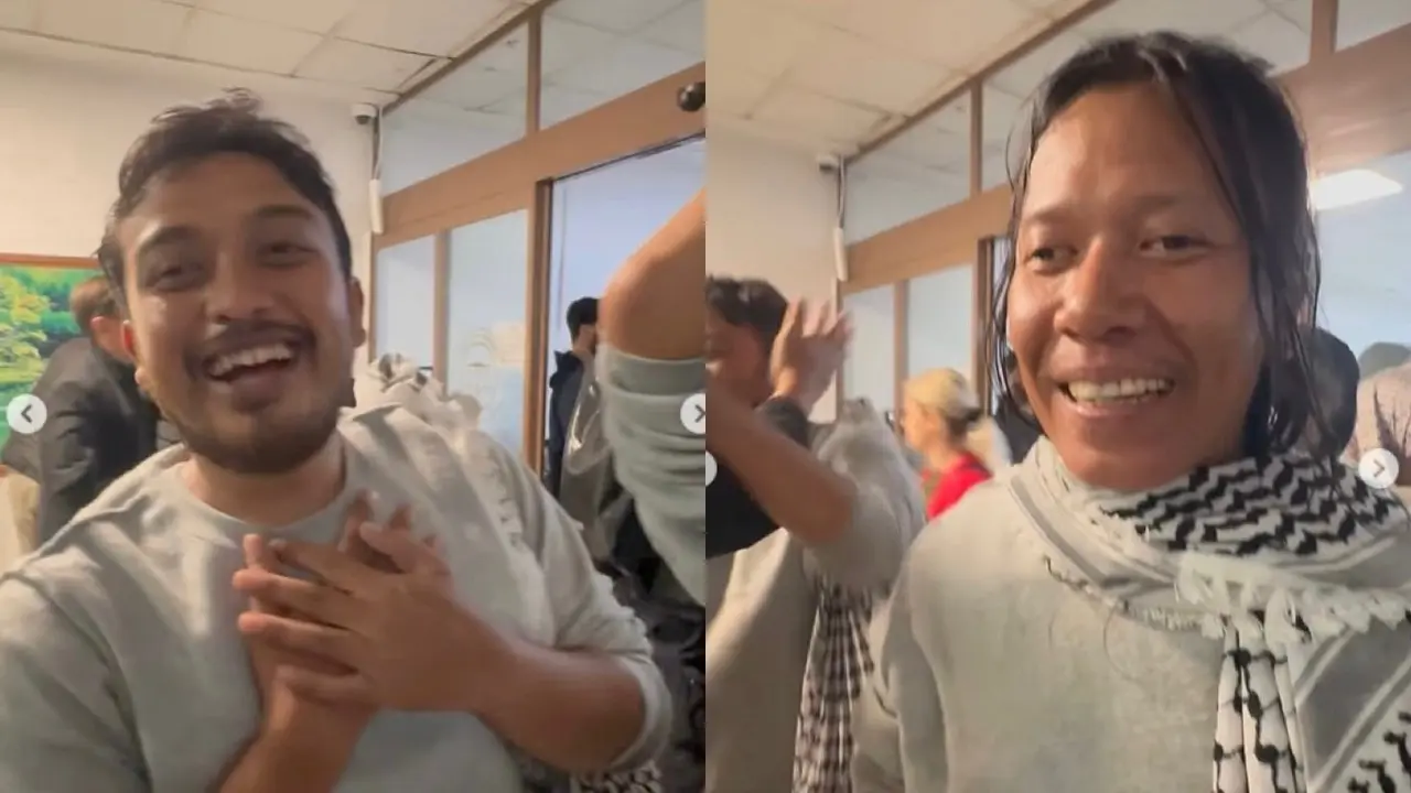 Dua jurnalis asal Indonesia yaitu Bambang Nuroyono (Abeng) dan Thoudy Badai berbagi pesan usai bebas dari tentara Israel. (Dok. Instagram/@chikifawzi)