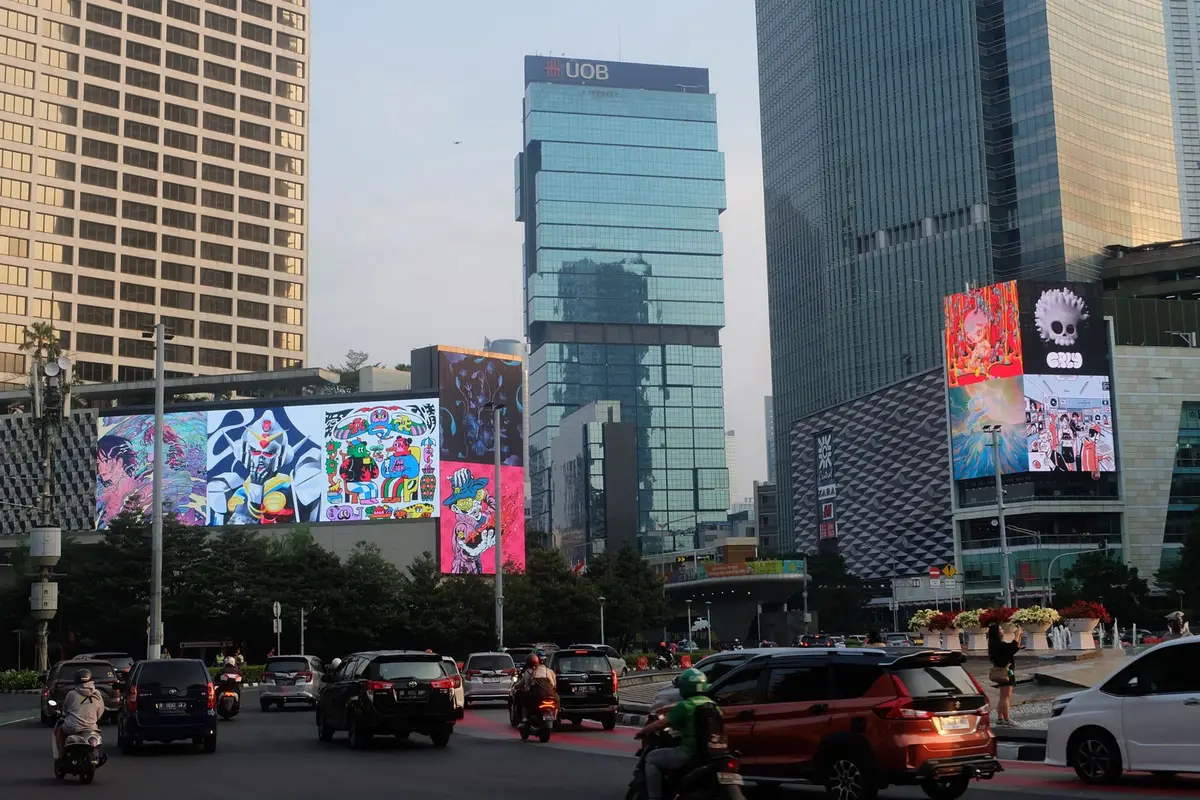 Ragam videotron HUT RI di pusat kota Jakarta. (Istimewa)