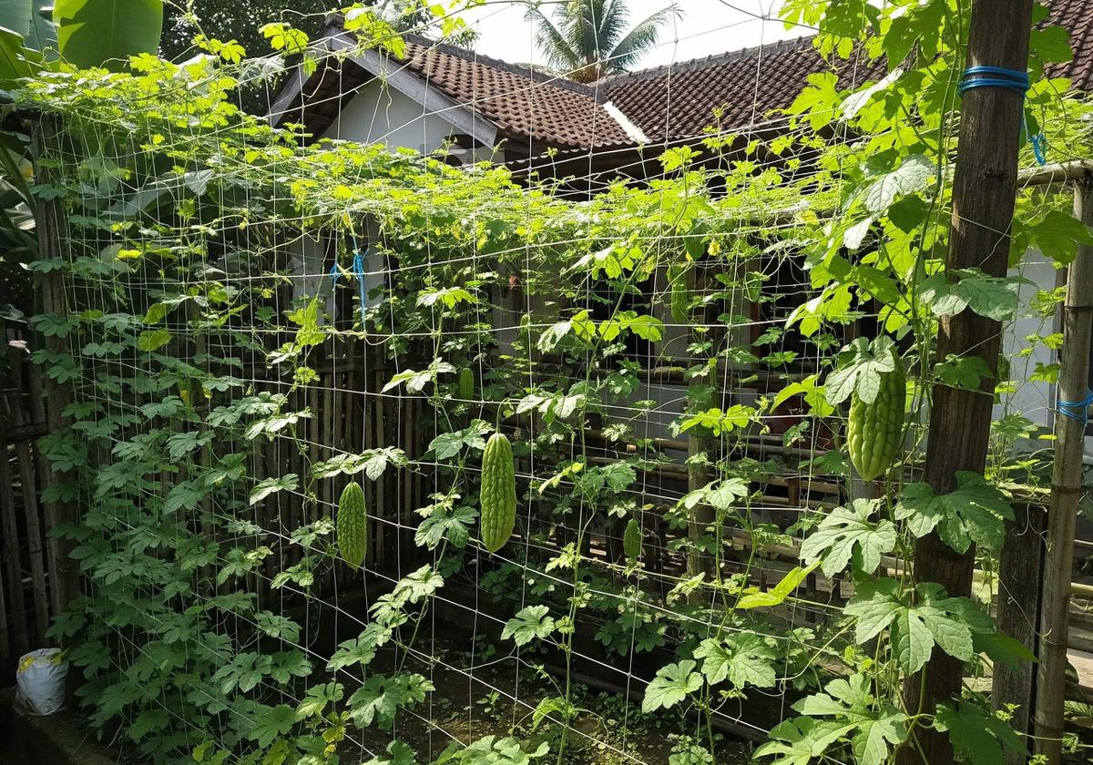 Inspirasi Kebun Pare Rambat di Pagar Rumah Kecil