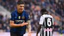 Joaquin Correa. Striker Inter Milan berusia 27 tahun ini dipinjam satu musim dari Lazio dengan opsi dipermanenkan melalui kontrak selama 3 tahun. Ia telah bermain dalam 11 laga bersama Nerazzurri musim ini di semua ajang dengan mencetak 4 gol. (AFP/Marco Bertorello)
