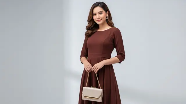 Model Baju Bridesmaid Coklat Mahogany A Line Klasik