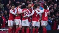 Kemenangan 2-1 membuat Arsenal memimpin klasemen semetara Liga Inggris 2025/2026 dengan raihan 64 poin. (AP Photo/Alastair Grant)
