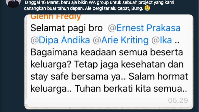 Unggahan Ernest Prakasa. (twitter.com/ernestprakasa)