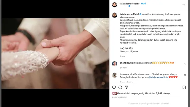 Unggahan Tata Janeeta soal Raden Brotoseno. (Foto: Dok. Instagram @tatajaneetaofficial)
