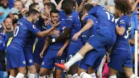 Chelsea rayakan gol Pedro ke gawang Bournemouth pada lanjutan Liga Inggris (AP Photo/Frank Augstein)