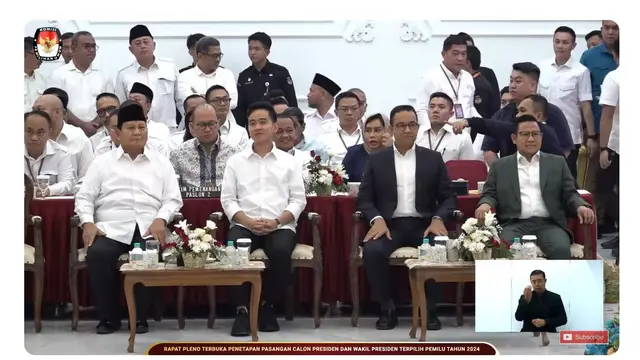 Capres dan Cawapres Nomor Urut 01 Anies Baswedan-Muhaimin Iskandar menghadiri rapat pleno terbuka penetapan Presiden dan Wakil Presiden Terpilih 2024 Prabowo Subianto-Gibran Rakabuming Raka oleh Komisi Pemilihan Umum Republik Indonesia (KPU RI).
