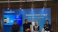 Head of Indonesia Android Platforms and Ecosystem Partnership Google, Denny Galant; MX Product Marketing Senior Manager Samsung Electronic Indonesia, Ilham Indrawan; Associate Director Kantar Indonesia, Ummu Hani. Liputan6.com/Matahari Kartika Purusakara.