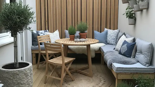 Perpaduan warna untuk teras kecil ala Scandinavian. (Image by Gemini)