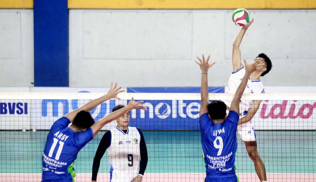 Sedangkan delapan tim putranya terdiri dari CVB - Aznet Home Jatayu, PBV Bukit Asam Tanjung Enim, Yuso Yogyakarta, Greenteams Tornado, Eka Mandiri Jaya, dan Laskar Kanjeng Pacitan. (Dok. PBVSI)