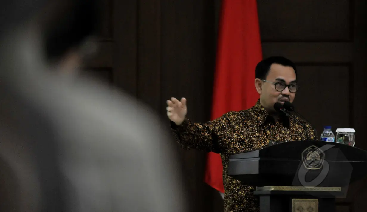 Menteri Energi dan Sumber Daya Mineral (ESDM) Sudirman Said memberikan pidato saat peluncuran Mandatori B-15, Jakarta, Senin (23/3/2015). (Liputan6.com/Johan Tallo)