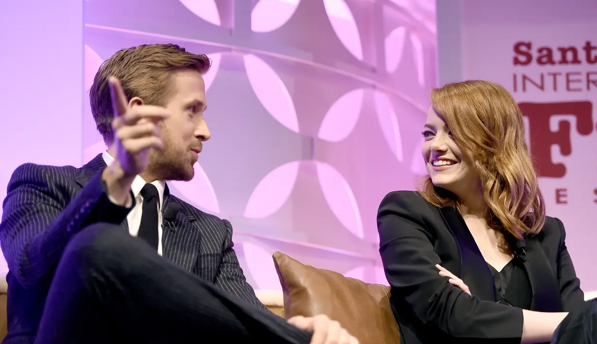"Aku tak bisa membayangkan jadi apa hidupku tanpa Ryan Gosling," ujar Ema Stone. (MATT WINKELMEYER / GETTY IMAGES NORTH AMERICA / AFP)