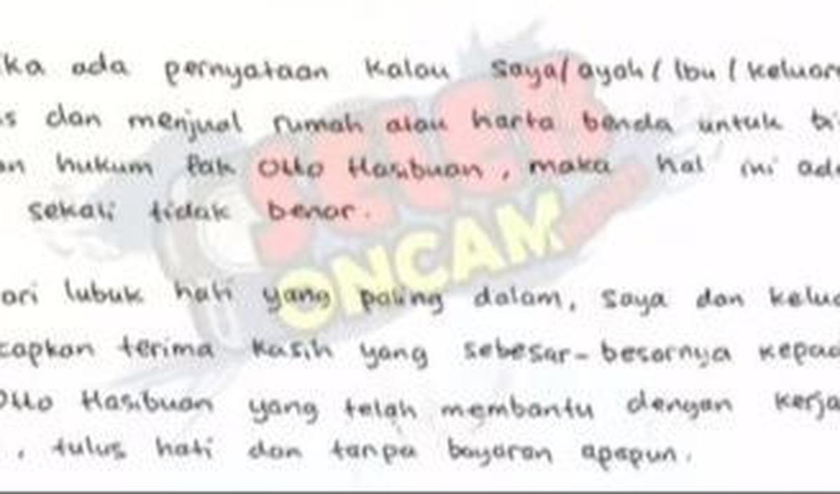 Tak hanya itu, Jessica juga mengucapkan terima kasih terkait bantuan berupa hukum yang diberikan Otto Hasibuan selama menjalani kasus yang dialaminya. <br>