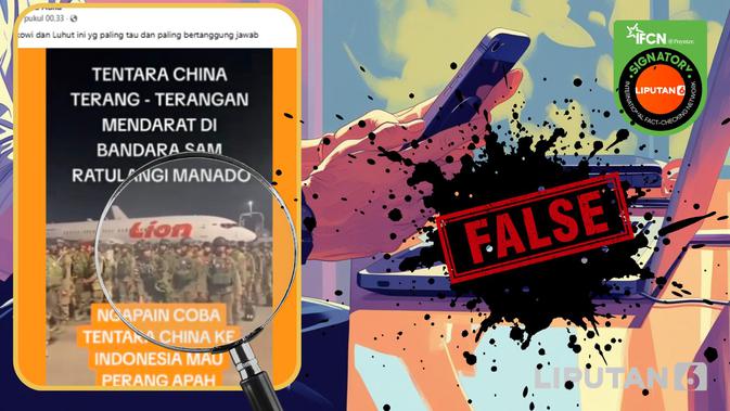 Penelusuran  klaim foto tentara China mendarat di Bandara Sam Ratulangi Manado.