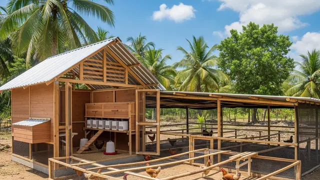 model kandang ayam kombinasi umbaran dan kandang tidur yang efisien