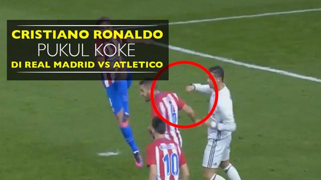 Video momen bintang Real Madrid, Cristiano Ronaldo, layangkan pukulan ke arah gelandang Atletico, Koke, Sabtu (19/11/2016).