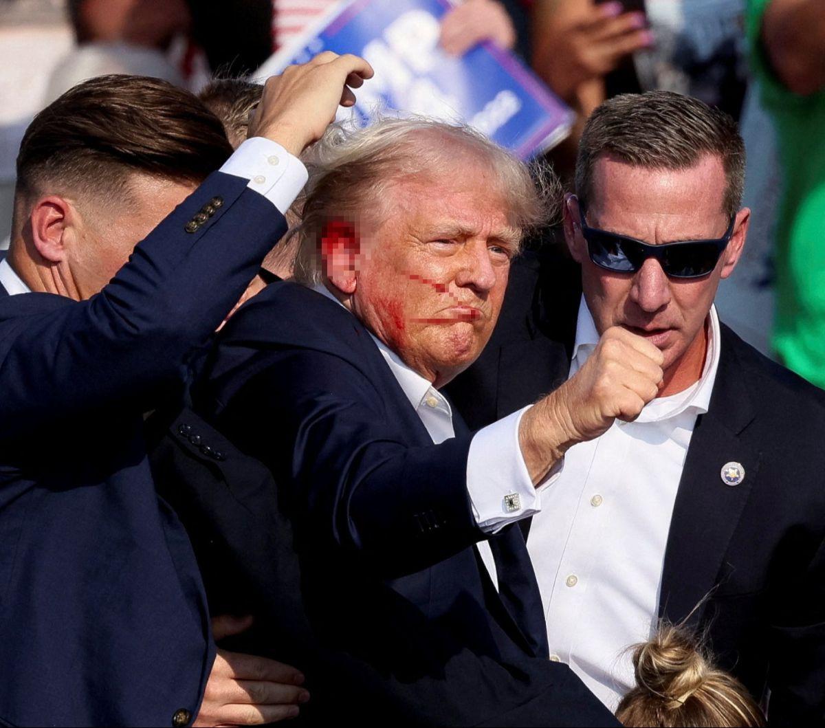 Mantan presiden Amerika Serikat yang juga kandidat presiden dari Partai Republik, Donald Trump terluka sesusai ditembak saat melakukan kampanye Pilpres Amerika Serikat di&nbsp;Butler Farm Show, Butler, Pennsylvania, Amerika Serikat, pada Minggu (13/7/2024
