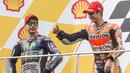Ekspresi Dani Pedrosa setelah menjuarai MotoGP Malaysia 2015 di Sirkuit Sepang, Malaysia, Minggu (25/10/2015). (EPA/Ahmad Yusni)
