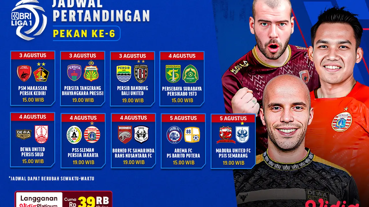 Link Live Streaming BRI Liga 1 2023/2024 Pekan Keenam di Vidio