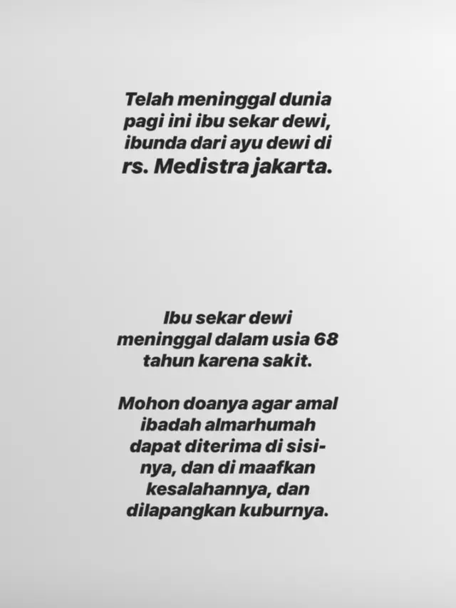 Luna Maya mengabarkan ibunda Ayu Dewi meninggal dunia (Instagram)