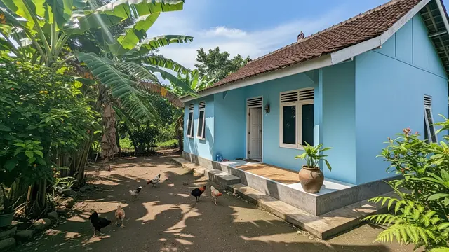 Warna Cat Rumah Kecil di Desa Ini Bikin Hunian Tampak Luas dan Estetik (Image by Gemini AI)