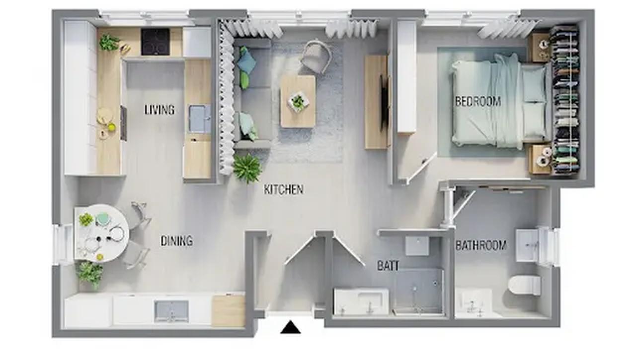 Desain Type 45 untuk Ruang Lebih Luas/Rumah Sederhana 1 Kamar Tidur (Sumber: gemini.com)
