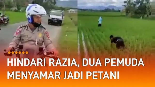 Aksi kocak dilakukan oleh dua orang pemuda yang menghindari ditilang polisi menarik perhatian.