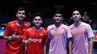 Leo Carnando/Bagas Maulana saat bertemu dengan Muhammad Shohibul Fikri/Daniel Marthin di babak 16 besar All England 2025, Jumat (14/3/2025) dini hari WIB. Leo/Bagas menang 21-19 dan 21-17 atas rekan senegaranya itu. (Dok. PBSI)