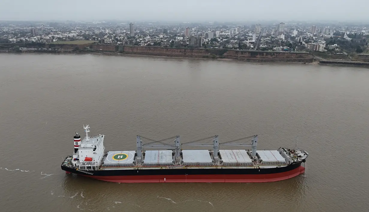 Otoritas kesehatan di Argentina telah memerintahkan isolasi sebuah kapal kargo dari Brasil di Sungai Paraná. (MAGALI CERVANTES / AFP)
