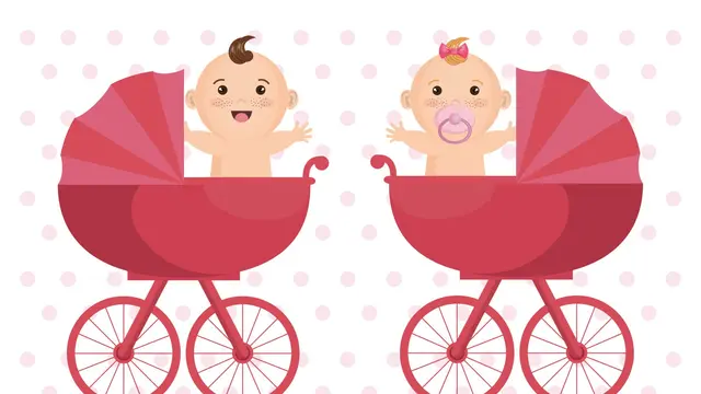 Ilustrasi bayi kembar laki-laki dan perempuan