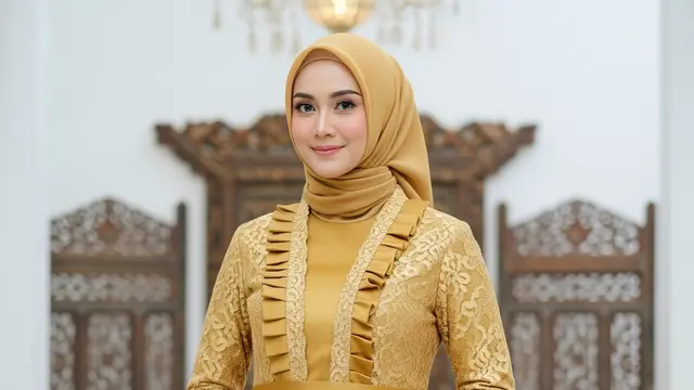 Model Gamis Batik Brokat Warna Gold