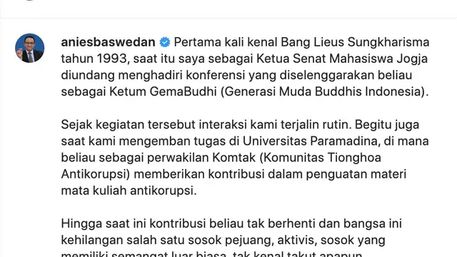 Unggahan Anies Baswedan. (Foto: Dok. Instagram @aniesbaswedan)