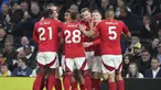 Para pemain Nottingham Forest melakukan selebrasi setelah Elliot Anderson mencetak gol ke gawang Tottenham Hotspur dalam laga lanjutan Liga Inggris 2024/2025 di Tottenham Hotspur Stadium, London, Inggris, Selasa (22/04/2025). (AP Photo/Dave Shopland)