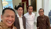 Ketua DPR Bambang Soesatyo dan putranya Yudhistira Raditya Soesatyo menemui Presiden Jokowi di Istana Kepresidenan Jakarta, Selasa (13/8/2019). (Ist)