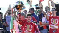 Pembalap Ducati Lenovo Team, Francesco Bagnaia menjadi juara dunia MotoGP 2022. (AP/Alberto Saiz).