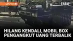 Hilang Kendali, Mobil Box Pengakut Uang Terbalik usai Tabrak Beton Pembatas Busway